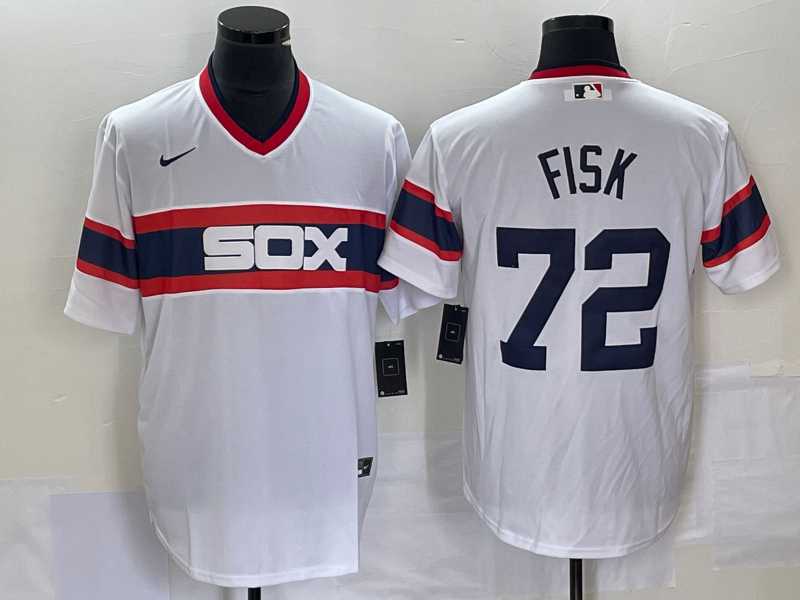 Mens Chicago White Sox #72 Carlton Fisk White Throwback Cool Base Stitched Jersey->chicago white sox->MLB Jersey